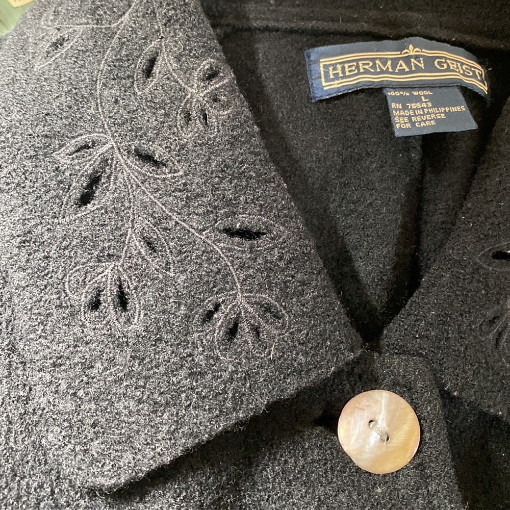 Herman Geist Wool Car Coat Jacket dark black size Large - Picture 4 of 4